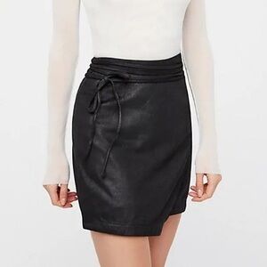 Free People Walk On By Vegan Mini Skirt Asymmetrical Faux Suede Tie Skirt Black